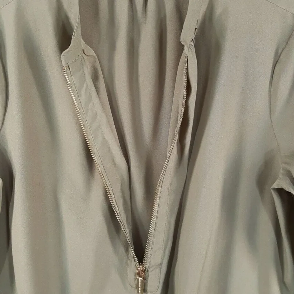 MICHAEL KORS Womens Top Size 4 Green Pullover 1/4 Zip Pleated Draped Blouse